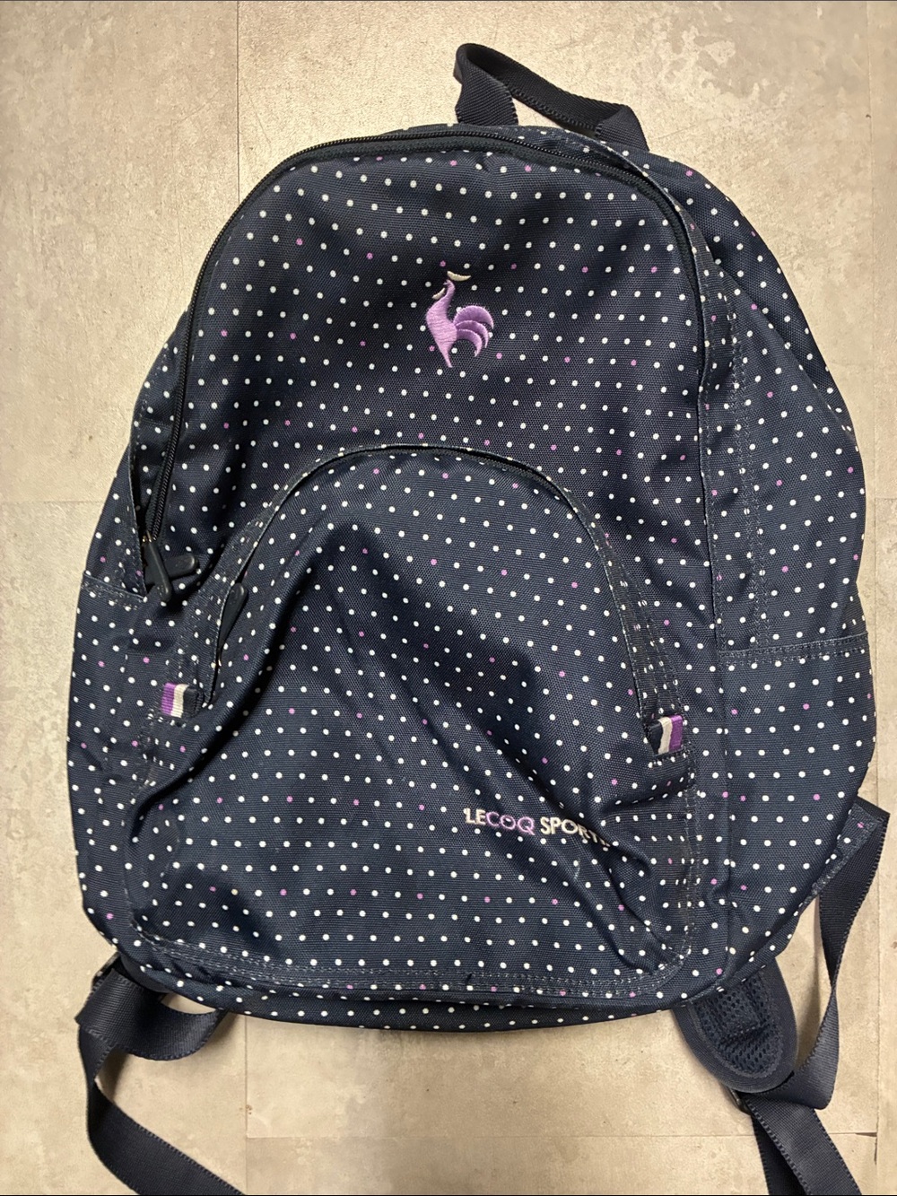 Le Coq Sportif Navy Backpack with White and Light Purple Dot Print